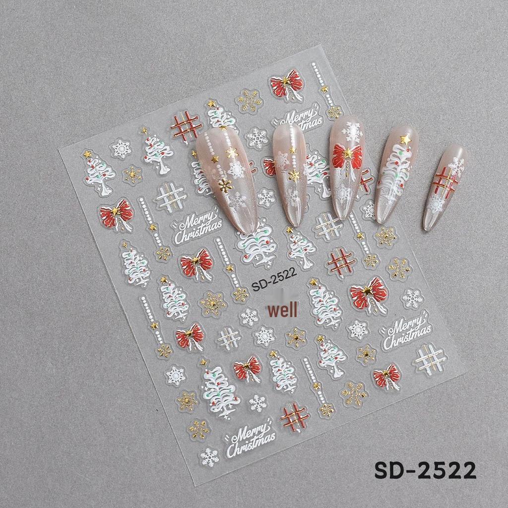 3D Embossed Christmas Nail Stickers - Santa, Tree, Snowflake & Reindeer Decor
