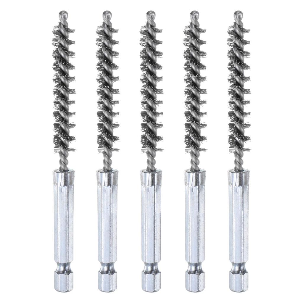 uxcell 304 Stainless Steel Bore 8mm 10cm Twisted Wire Brushes with Handle for Hex for Tube Port Bearings 5-Pack Brushes, Diameter, Long, Cleaning,