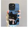 Autumn and winter leather pattern Apple 11promax new mobile phone case 11 cute black cat iphone11pro protective case 11
