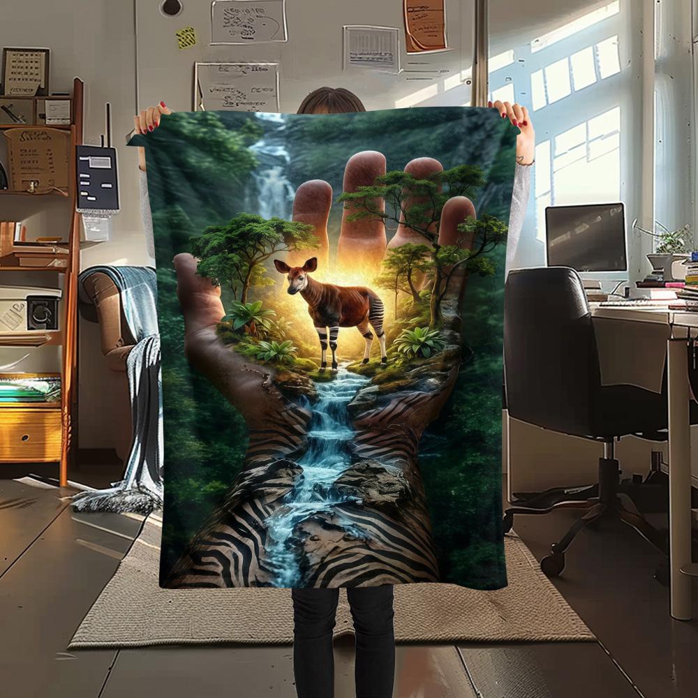 

1PC Cute Okapi Print FlAannel Blanket, High quality Comfortable for All Seasons, Home Decor, Warmth and Comfort 80cm x 120cm