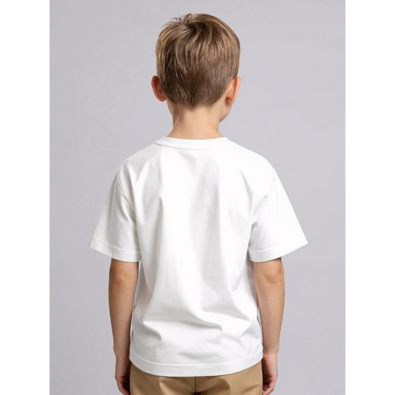 European size Boys crew-neck short-sleeved T-shirt with camping-themed pattern print