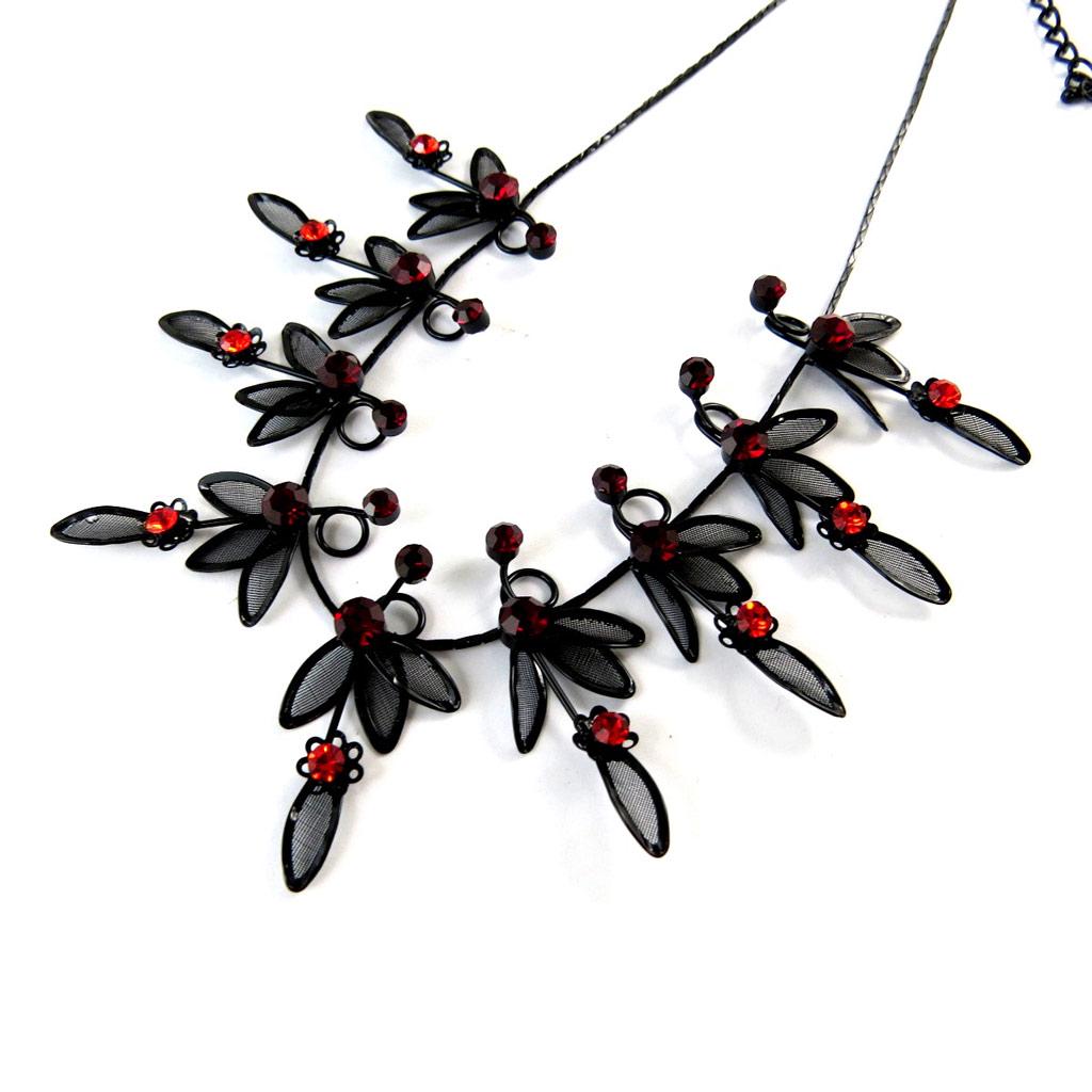 Les Trésors De Lily [N8809] - Designer Necklace 'Paradis Floral' Black Red