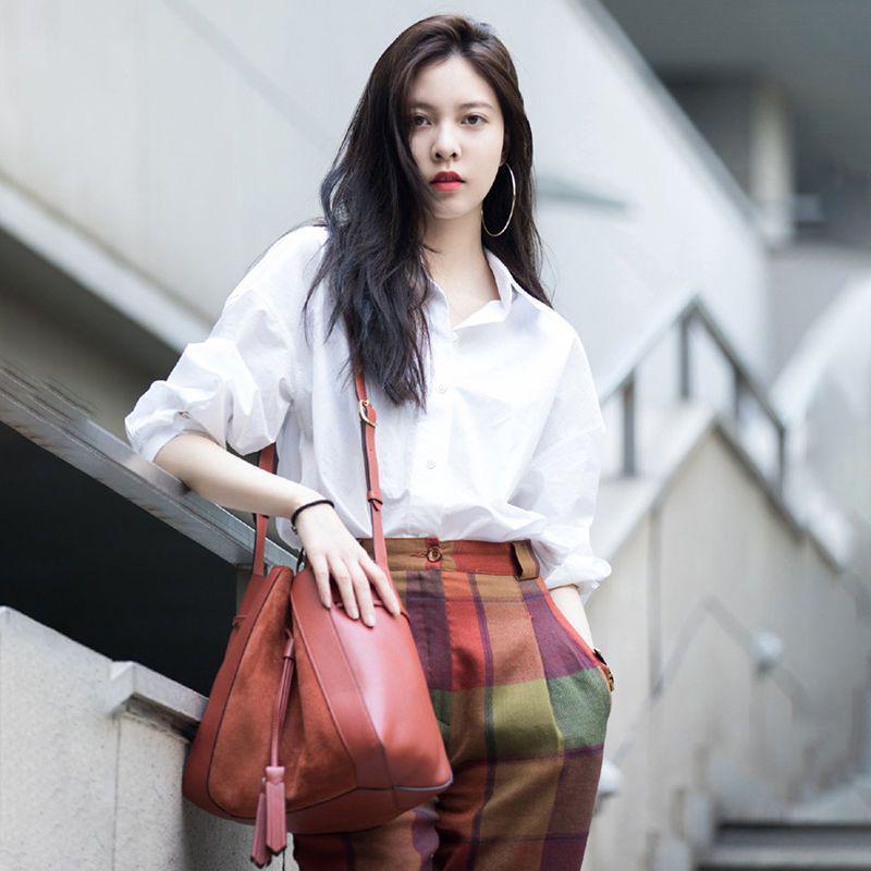 

2025 Women’s Loose Fit Long Sleeve White Blouse – Versatile Spring & Autumn Casual Top L белый