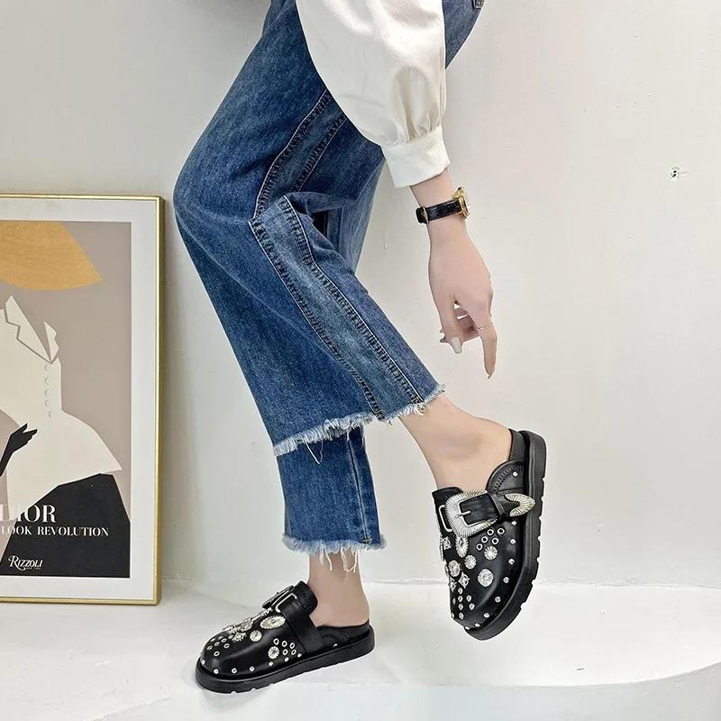Fashion Shoes For Women's 35 42 Street Punk Slippers New Hot Sale Fashion Trim Leather Shoes Spring Sale Comfortable Casual Shoes