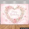2D Romantic Pink Floral Heart Birthday Party Photography Background