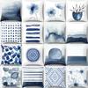 45x45cm Blue Ink Flower Pillowcase Sofa Living Room Home Decoration Abstract Geometric Polyester Cushion Cover Bedroom Decor