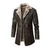 Men's Medium and Long Leather Jacket Middle-aged and Elderly Autumn and Winter Business European Size Plush Large Lapel Suit Leather Plush Jacket Men