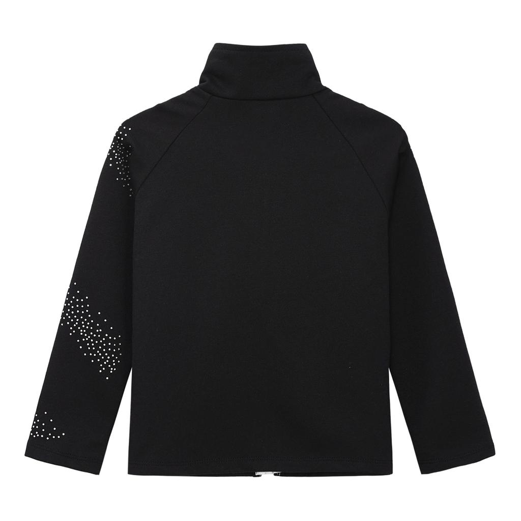 Unisex Kids Long Sleeve Stand Collar Rhinestones Decorated Zipper Outerwear Jacket Skating Workout Sports Top