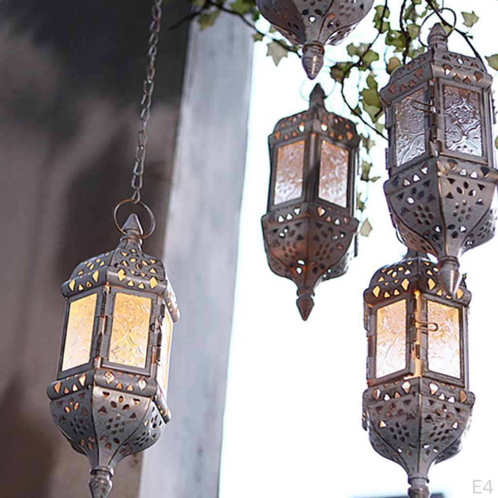 Chain Hanging Glass Candlestick Candle Holder Lantern Lamp
