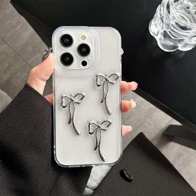 

For IPhone 16 Pro Electroplated Bow Love Pendant for Apple 17 Transparent Personalized 15 Promax Women s Edition For iPhone 17Promax
