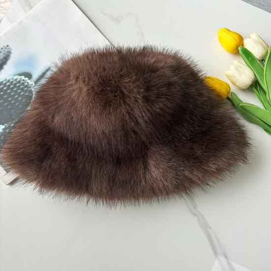 Women's Fuzzy Faux Fur Bucket Hat Winter Plush Furry Ladies Hat Fluffy Sherpa Fisherman
