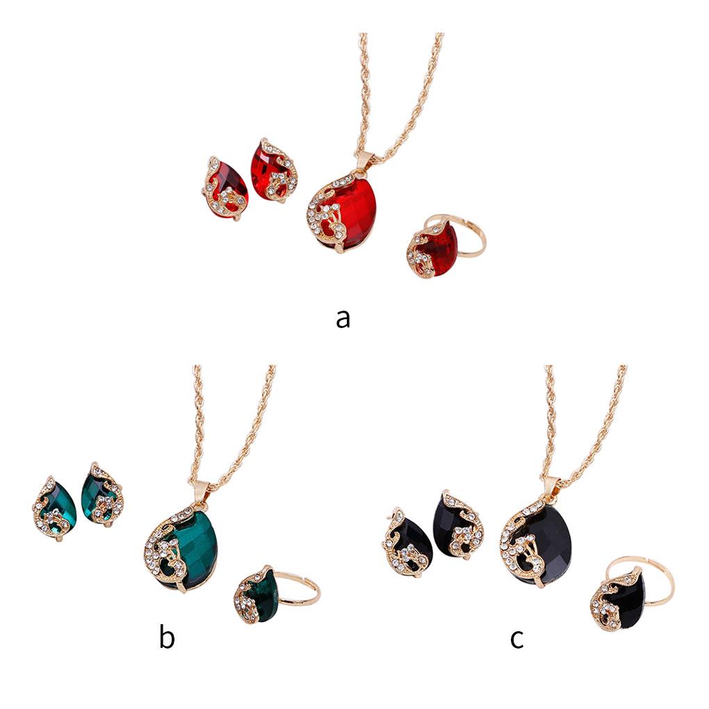 Vintage Strass Halskette Ohrringe Schmucksets Kristall Wassertropfen Anhänger