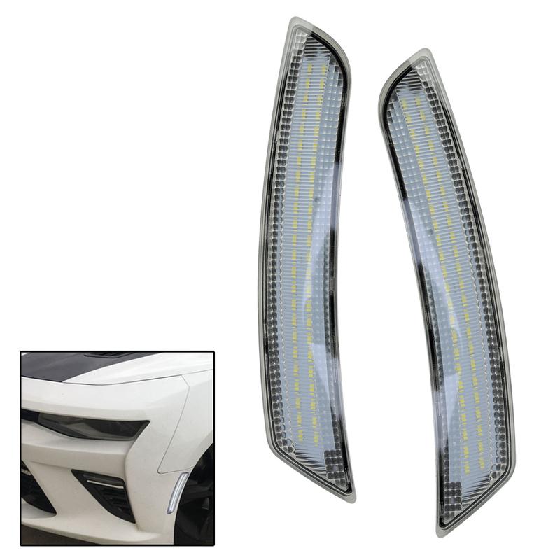 1 Pair Front Side Marker Lights Fit for Cadillac CTS Performance Premium Vsport ATS Chevrolet Camaro Clear Lens White LED
