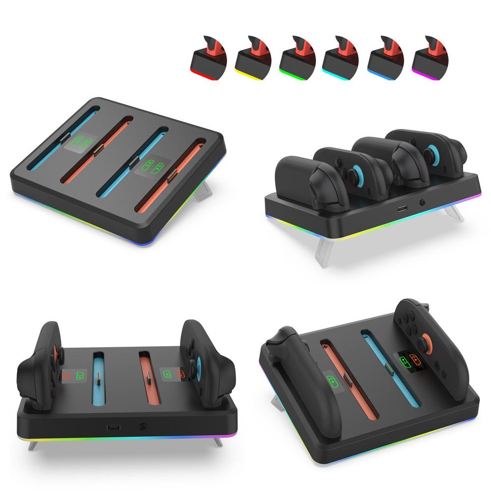 Controller Charger 4 in 1 Magnetic Controller Charger Stand Station with RGB Lights Magnetic Charger Station for Switch2