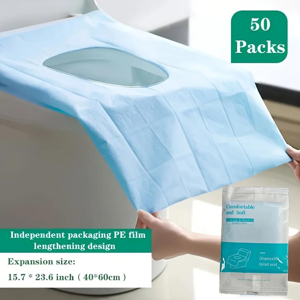 

Travel Essentials Disposable Toilet Seat Covers 50 pcs XL Size Lightweight Hygienic For Camping Airplanes Shopping Malls синий