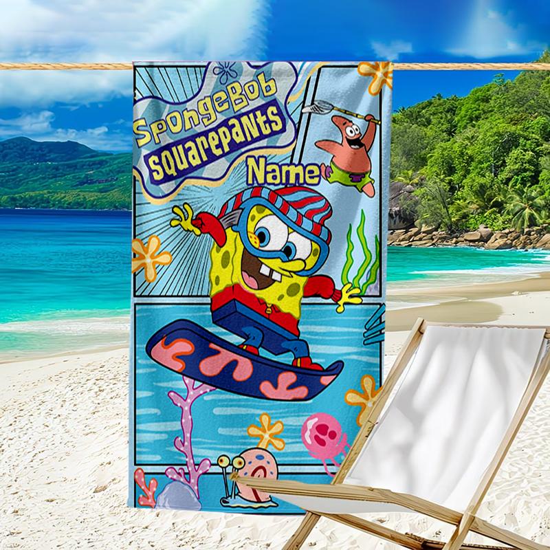 Custom Name Ultrasoft Beach Towel With Spongebob Squarepants Themeideal For Pool Camping Diving Perfect Travel Essential Vibrant Beach Towel
