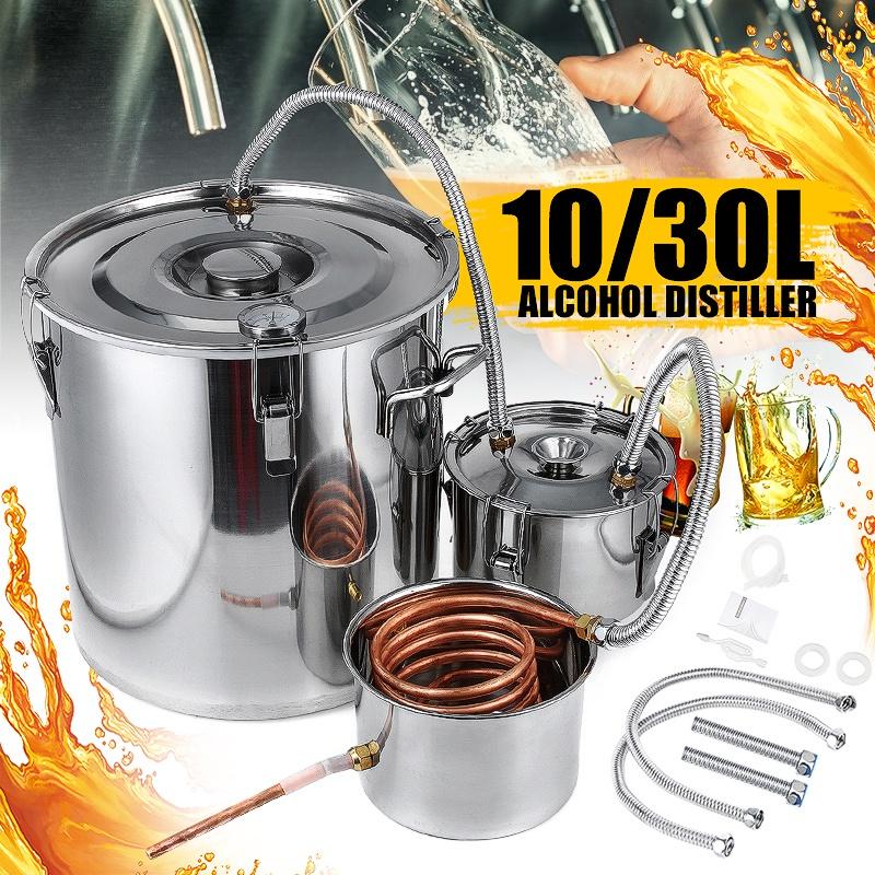 Rustfritt Stål Destillator Moonshine Alkohol Kobber DIY Vann Vin Eterisk Olje Bryggesett 10L/30L Hjem Ny