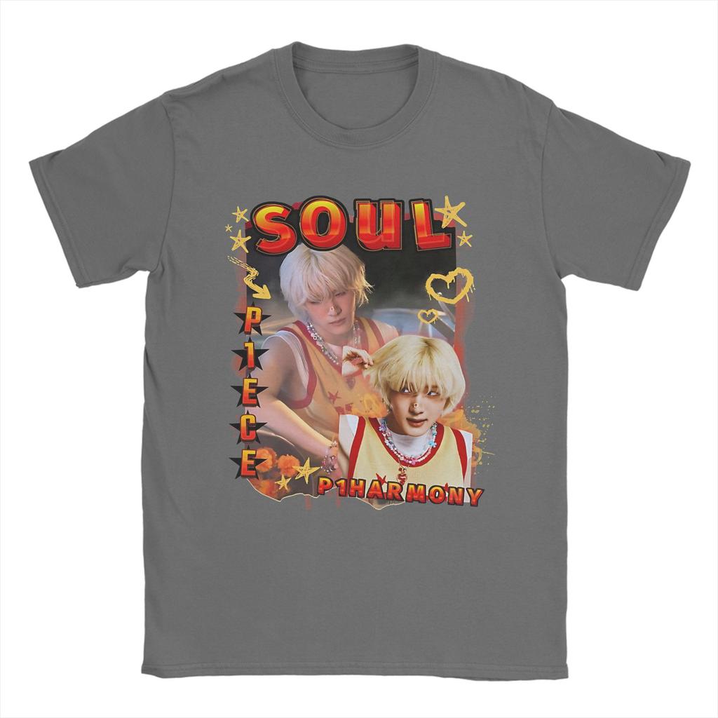 Cool P1Harmony Soul Koreansk Grupp KPop T-Shirt Män Rund Hals 100% Bomull T-Shirt Kortärmad T-Shirt Sommartoppar