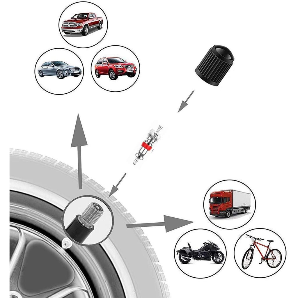 64 kusů Nástroj na opravu ventilových vložek, 3 kusy Odstraňovač ventilků pneumatik pro auto a kolo, 1 kus 4cestný Nástroj na ventilové vložky, 20 kusů Krytky ventilků pneumatik, 40 kusů Ventilových vložek
