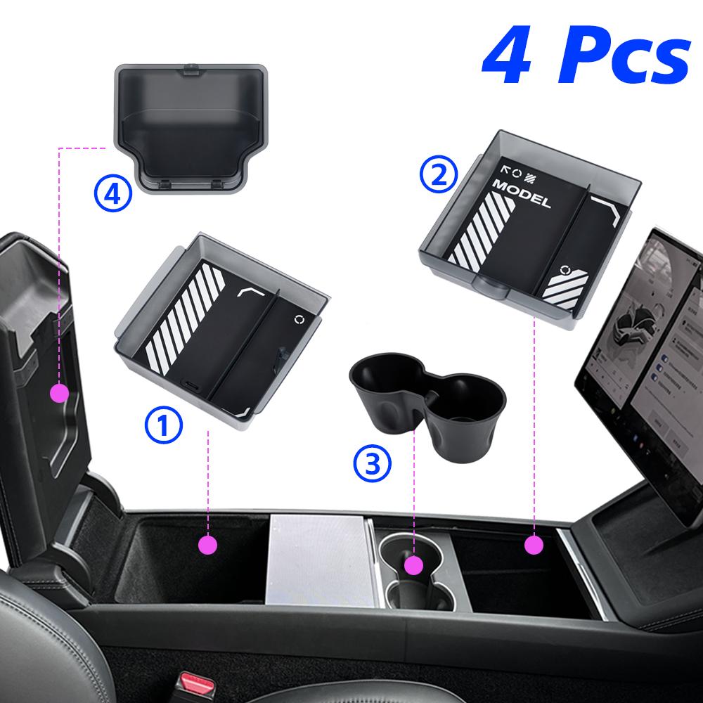 For Tesla New Model Y Juniper 2026 2025 Launch Model 3 Highland 2024 Center Console Armrest Storage Box Upper&Lower Silicone Mat