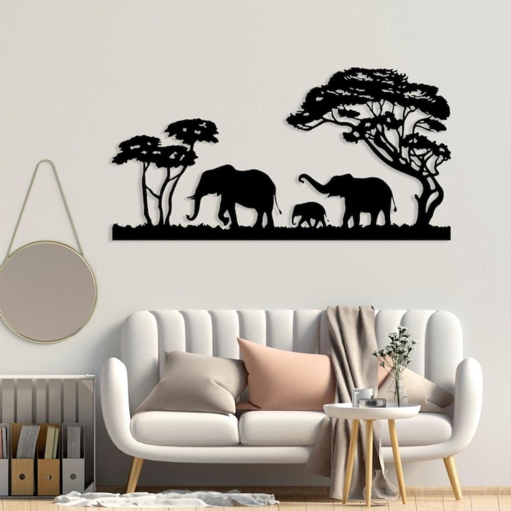 Arte da Parete in Metallo Famiglia di Elefanti, Decorazione Safari Africano per la Casa
