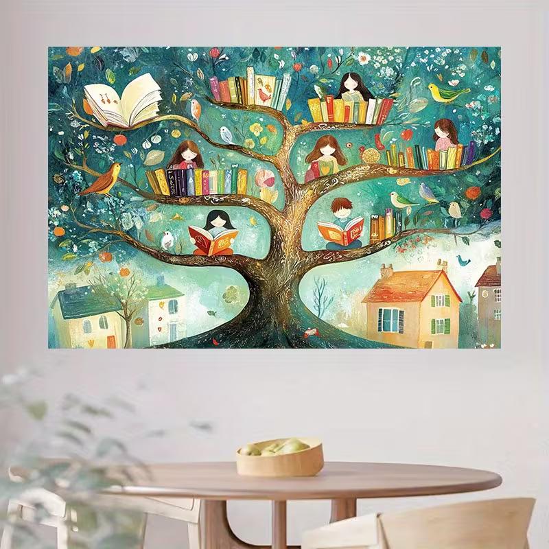 

2D Whimsical Children Reading Tree Tapestry Book Lover Background Cloth for Home 47.2x31.5inch/120*80cm