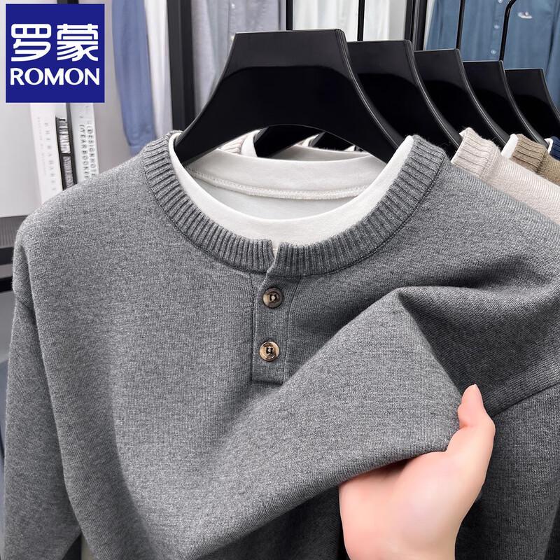 

Men s Faux Two-Piece Round Neck Knit Sweater M