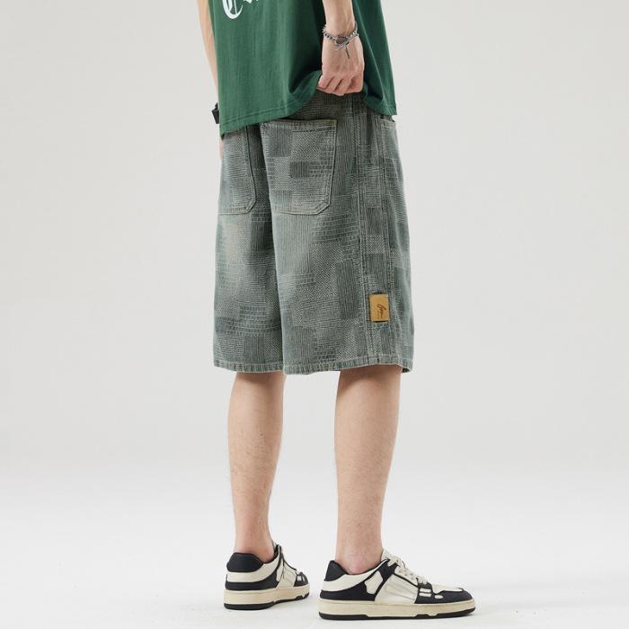 

Denim Short Pants Mens Summer Thin Updated Starry Sky Pattern Straight Relaxed Fit Five-point Mid-sized Pants 4XL