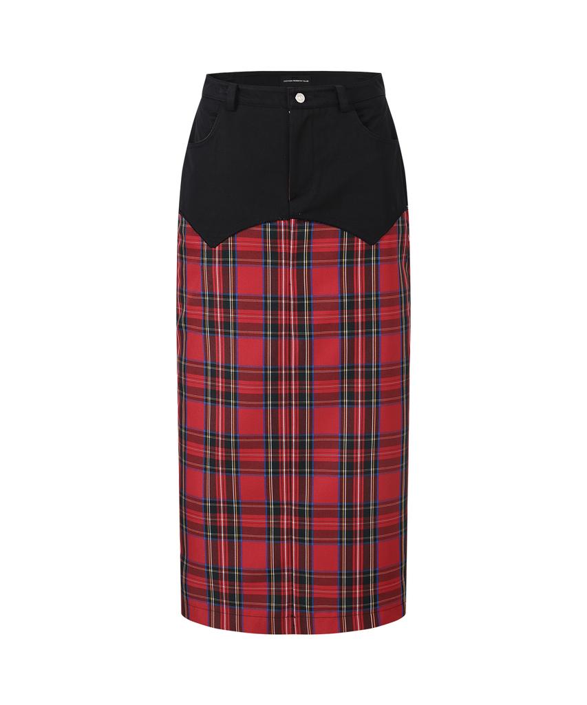 Cotton Rivers Club Checked Long Skirt (Red)