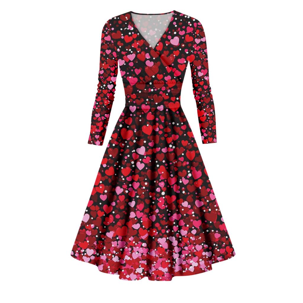 Women's Fashion Casual Valentine's Day Printed Long Sleeve V-Neck Sexy Dresses