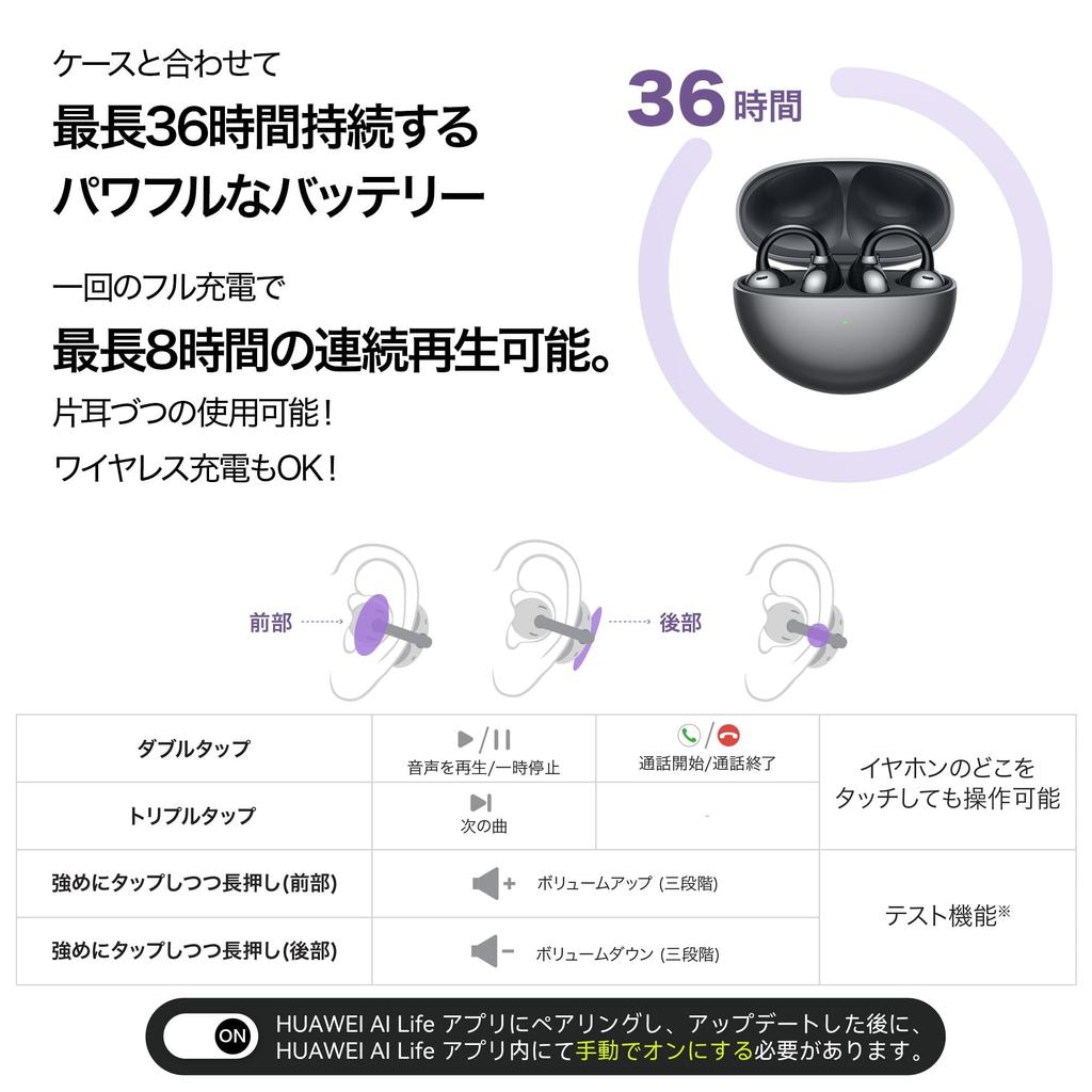 HUAWEI FreeClip Wireless Bluetooth Ear Cuff Volume Lightweight Sound Leak Noise Reduction for 36 Hours of Automatic IP54 Dust and Water Purple