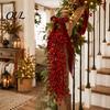 Wedding Background Floral Decor Artificial Red Berry Swag Branch, Christmas Rustic Style Wall Holiday Door Decoration Hangings, Seasonal Waterfall