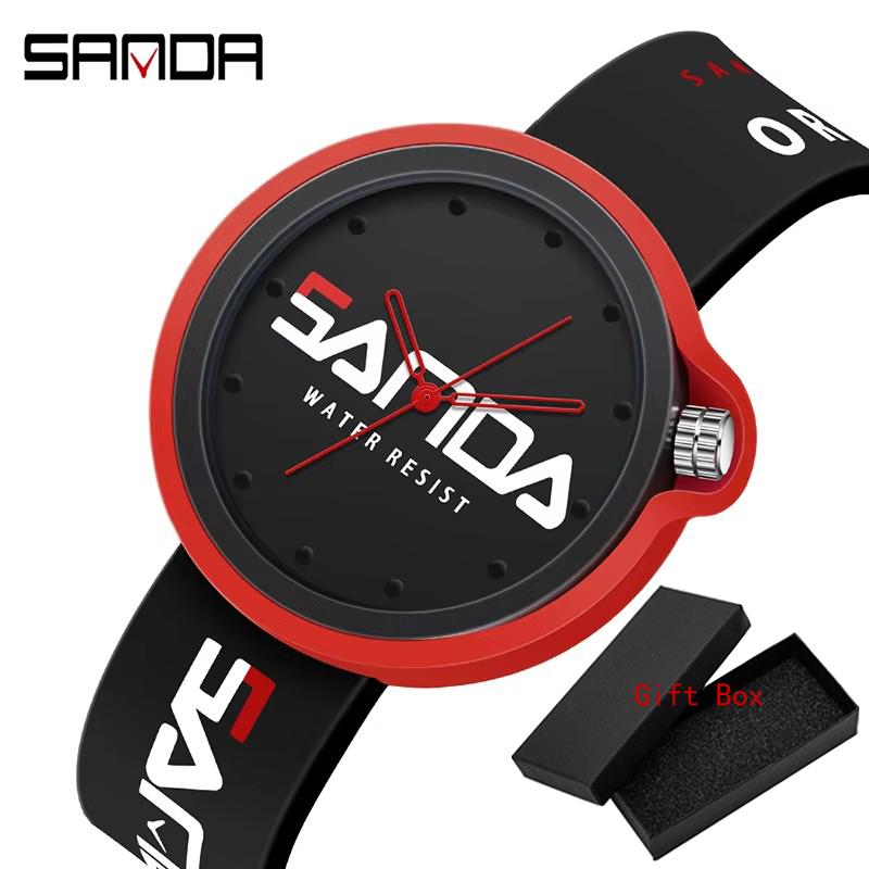 New Fashion Sanda Top Brand Ladies Watch Sports Silicone Quartz Cool Waterproof Red White Black Wrist Casual Men Clock
