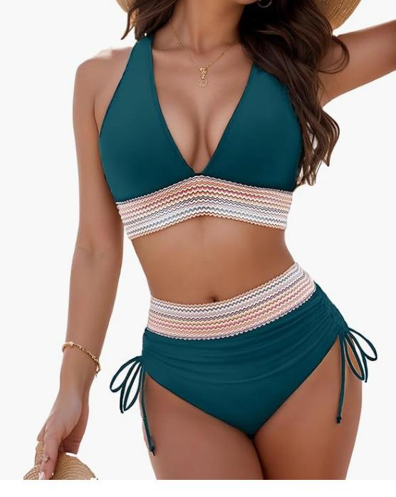 New women's split swimsuit sexy bikini high waist belly hanging neck tight swimsuit