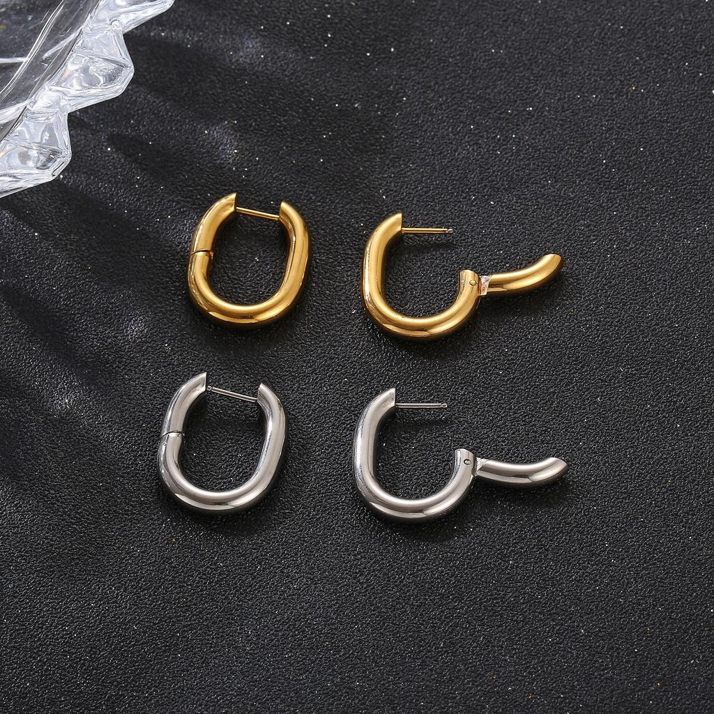European and American INS Internet Celebrity Simple Titanium Steel Earrings 11K Gold-plated Stainless Steel Gold U-shaped Ear Buckle Women's Jewelry