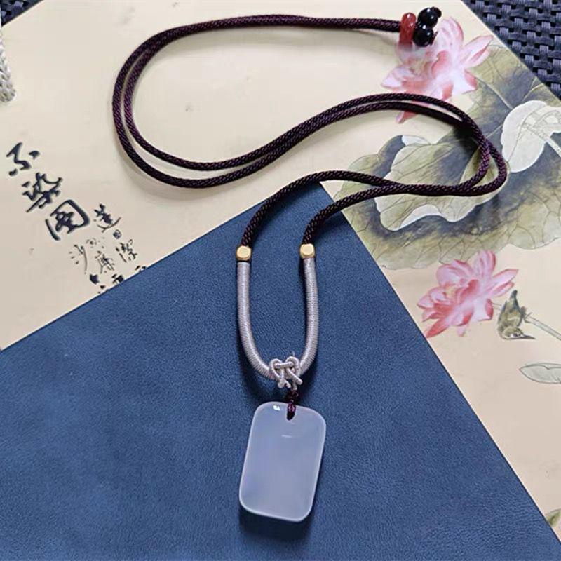 Ice White Chalcedony Jade Safety Talisman Pendant