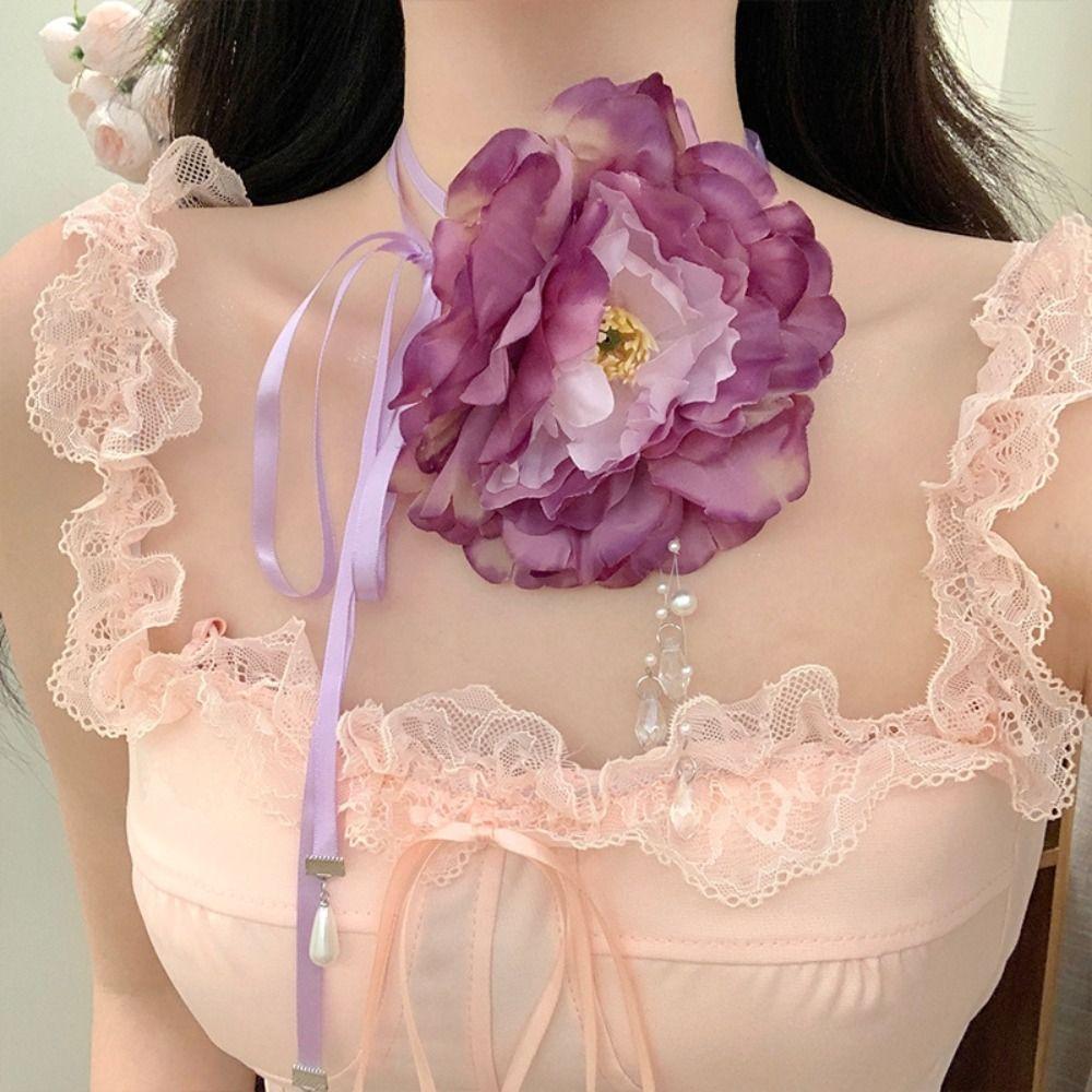 Elegant Floral Clavicle Chain Unique Flower Choker Necklace Zantedeschia Necklaces  For Women Girls