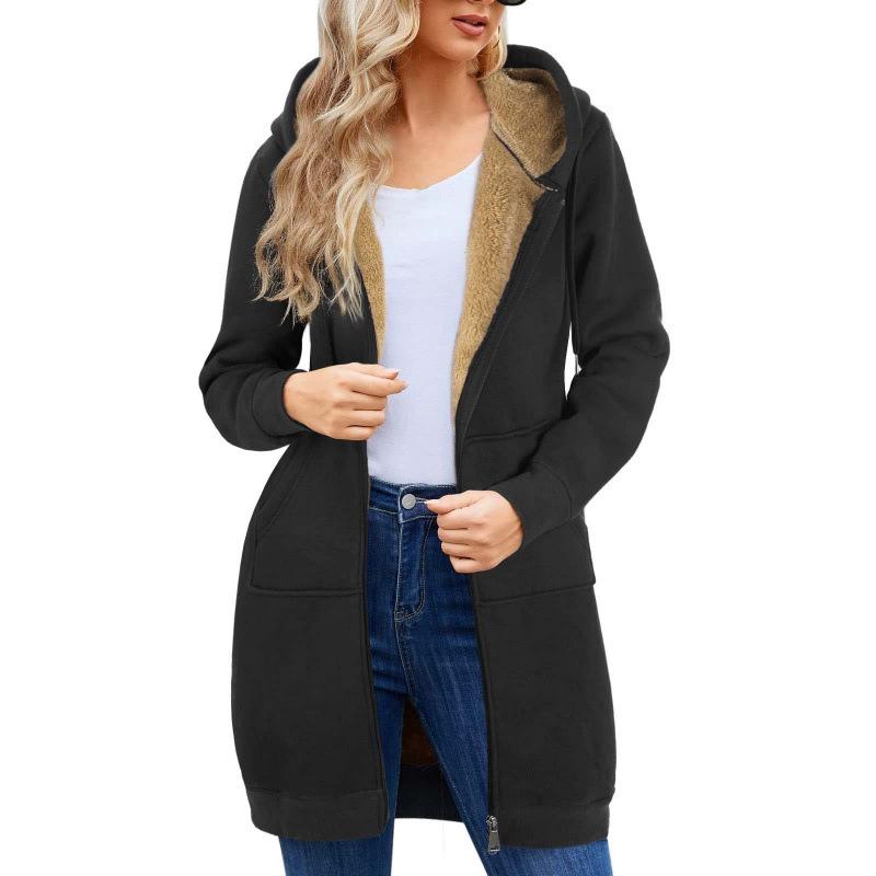 2025 Women's Thickened Zipper Hoodie with Logo Print - European & American Autumn/Winter Casual