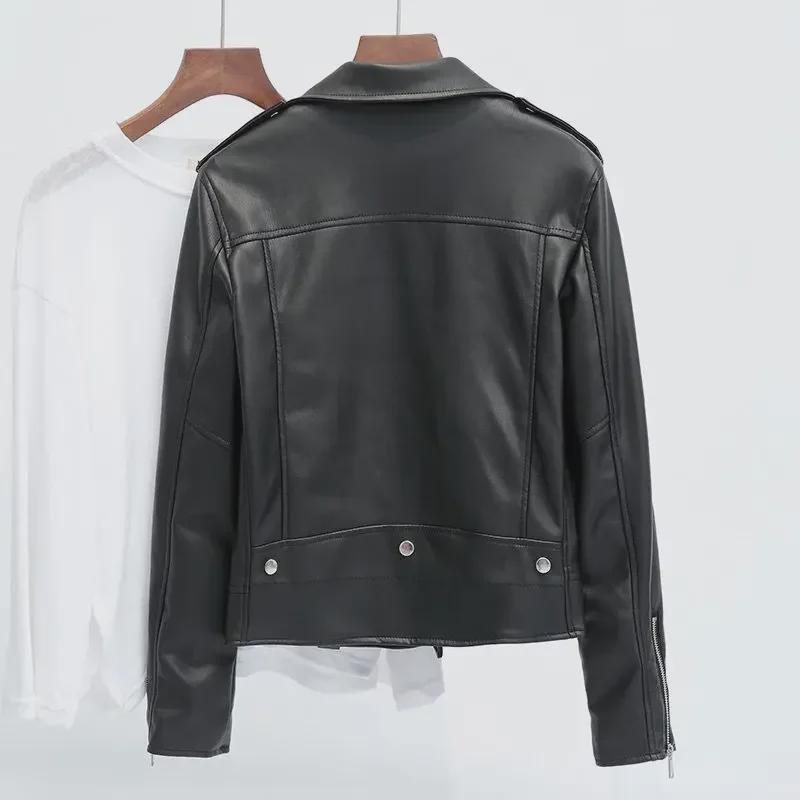 Lapel Zipper Leather Jacket - Solid Color Women's Fashion