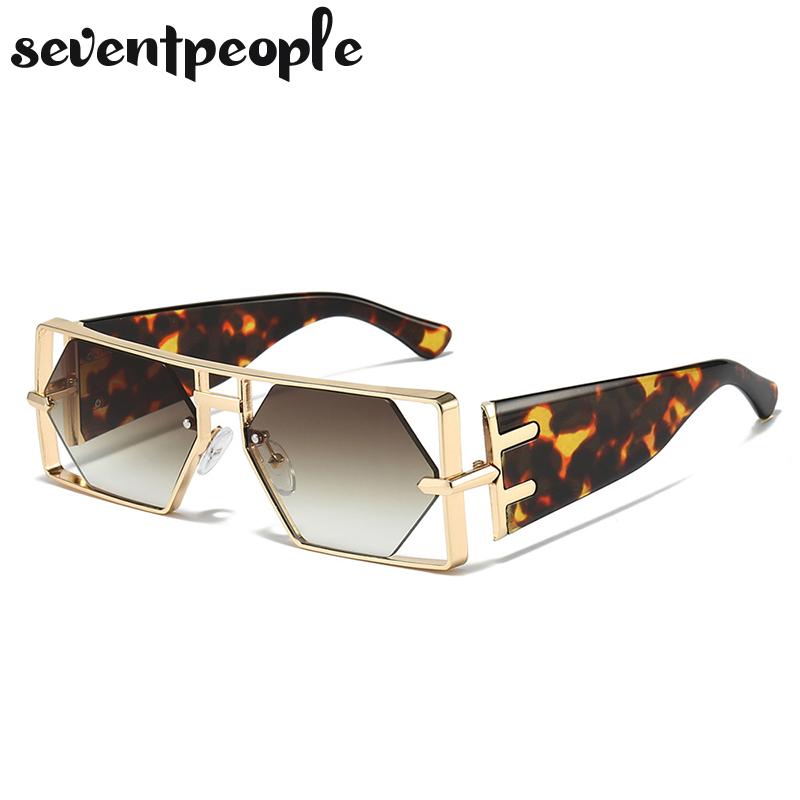 Vintage Punk Rectangle Sunglasses Women New  Luxury Brand Trendy Hollow Hexagon Lenses Double Beam Shades For Ladies UV400