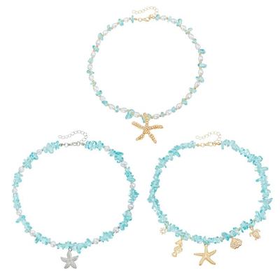 Collier pendentif étoile de mer multi-texturé combinant cristal et perles breloque pour un look superposé Chaîne de clavicule pour filles