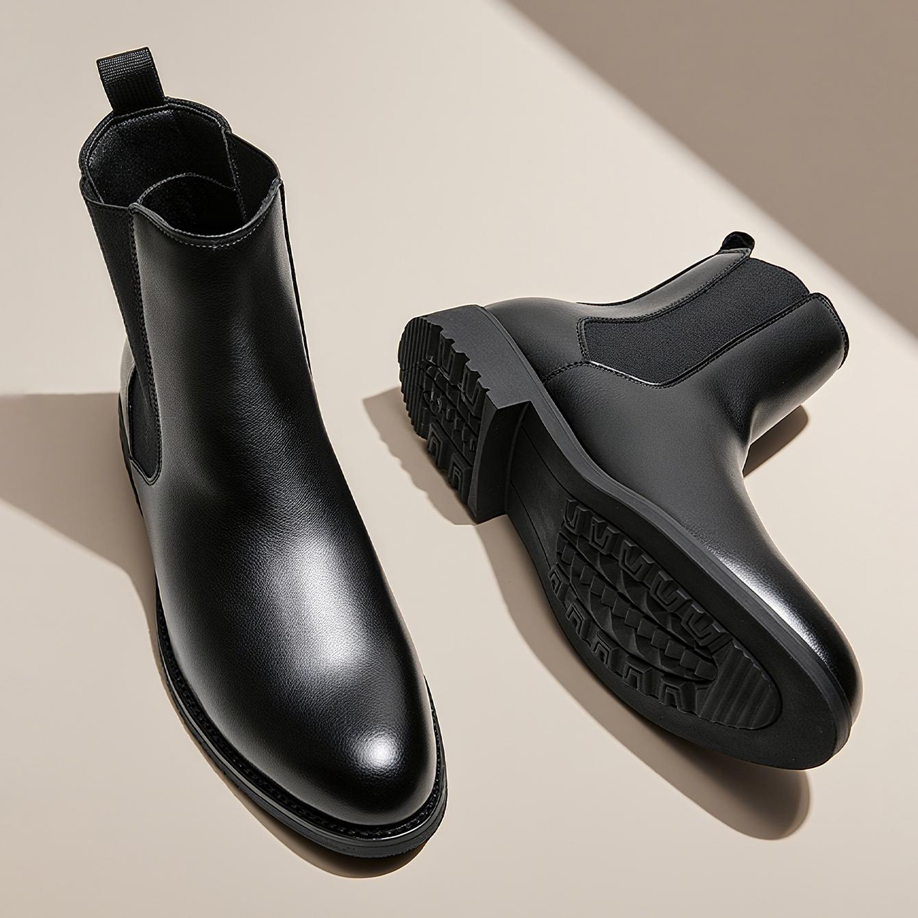 

Classic Designer Men Chelsea Boots Slip On Pointed Toe Luxury Middle Ankle Short Leather Boots Men Fashion Business Dress Shoes 38 чорний