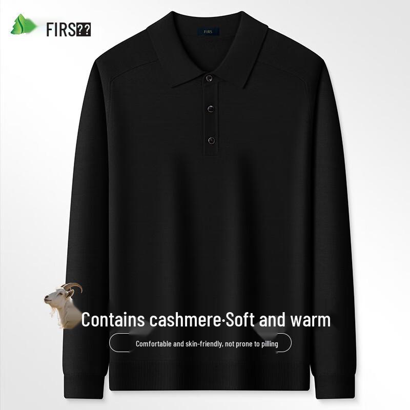Shanshan Men's Cashmere Blend Knit Pullover with Turn-down Collar