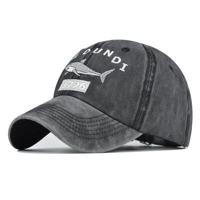 100% Washed Cotton Unisex Baseball Cap Snapback Hat for Women Gorras Casual Casquette Hats Shark Embroidery Letter Retro Caps