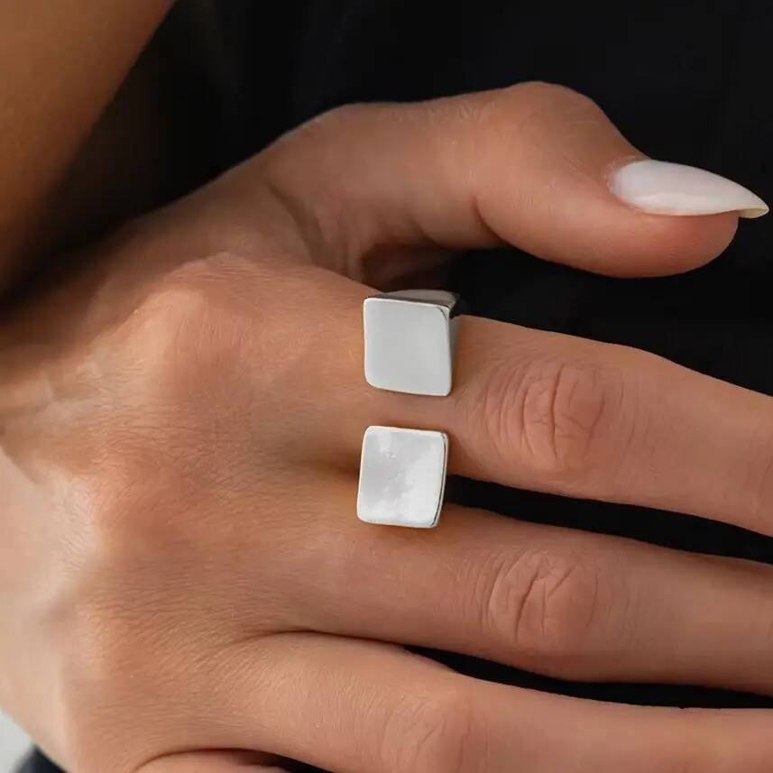 Salircon Vintage Gold Color Square Shape Metal Rings Women Trendy Simple Adjustable Open Knuckle Finger Ring Jewelry Accessories