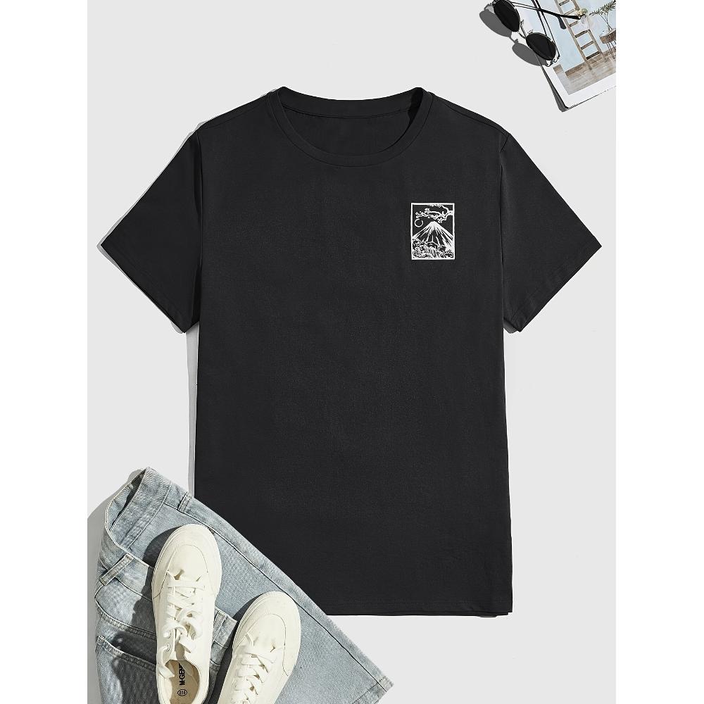 

Минималистичная футболка с изображением горы Фудзи, Мягкая, дышащая и устойчивая к выцветанию, Классический крой для повседневной носки XXL чёрный