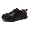 Men's Autumn Hand-Stitched Leather Driving Shoes - Large Size, Low-Top, Lace-Up, Flat Sole