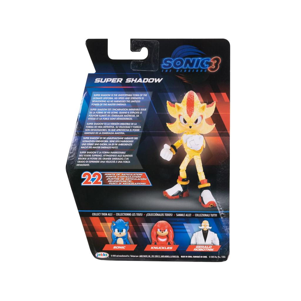 Sonic the Hedgehog 3 Movie Super Shadow Action Figure with Stand – 5 Inch (13 Cm), Officially Licensed, by Jakks Pacific