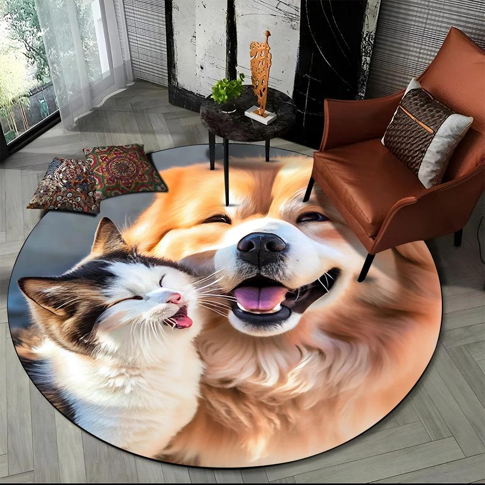 Cute Dog Samoye, Chihuahua, Husky, Koki Cartoon Round Area Rug,Carpet Rug for Living Room Bedroom Sofa Playroom Decor,Non-slip