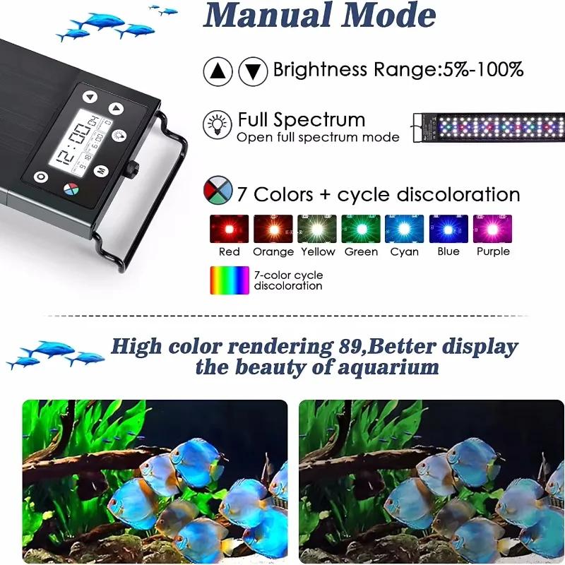 Ultra Slim LED Light for Aquarium, 30-60cm, 24/7 Mode, Dimmable, for Plant Grow